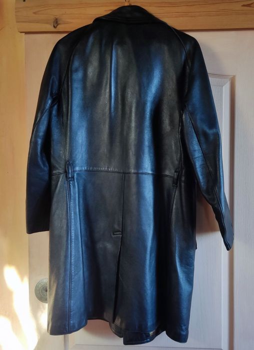 Шкіряне двубортне пальто, тренч із плотної шкіри XL