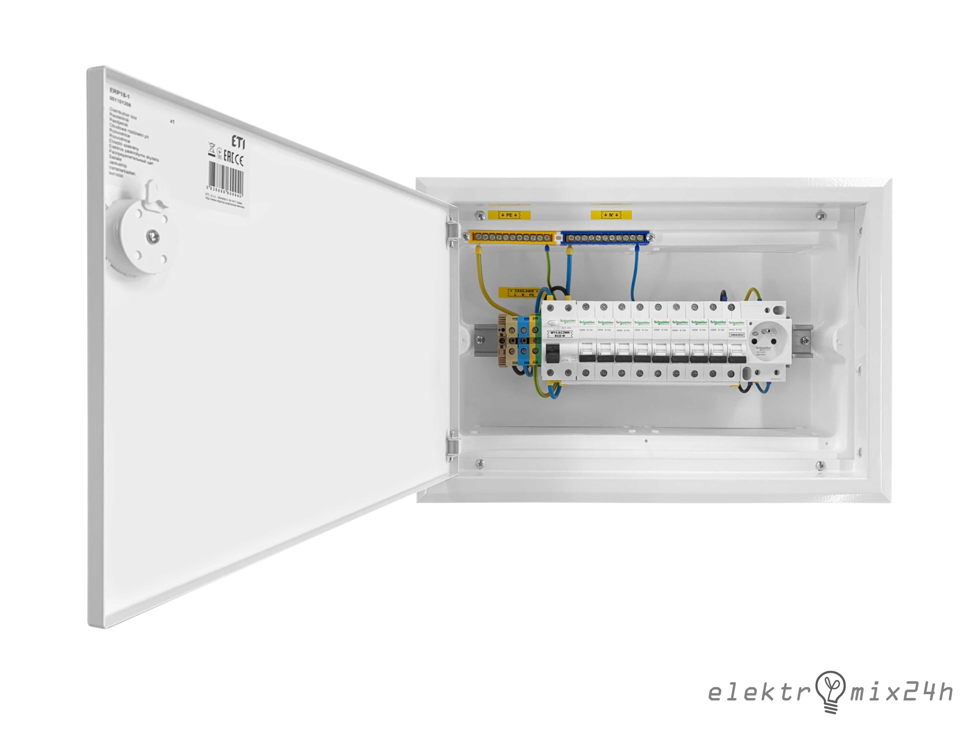 Rozdzielnica podtynkowa, wnękowa z gniazdem 16A 230V, 1x18 modułów ETI