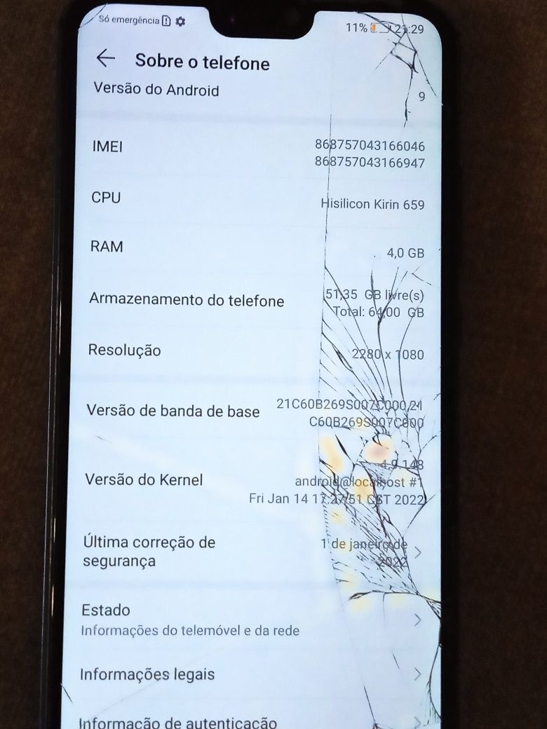 Huawei p20 lite danificado no ecrã