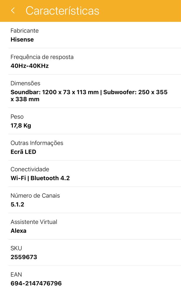 SoundBar Hisense U5120GW NOVA, nunca a usei