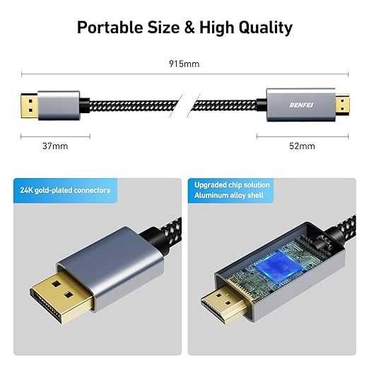 4K DisplayPort do HDMI o długości 0,9M jednokierunkowy kabel ekranowy