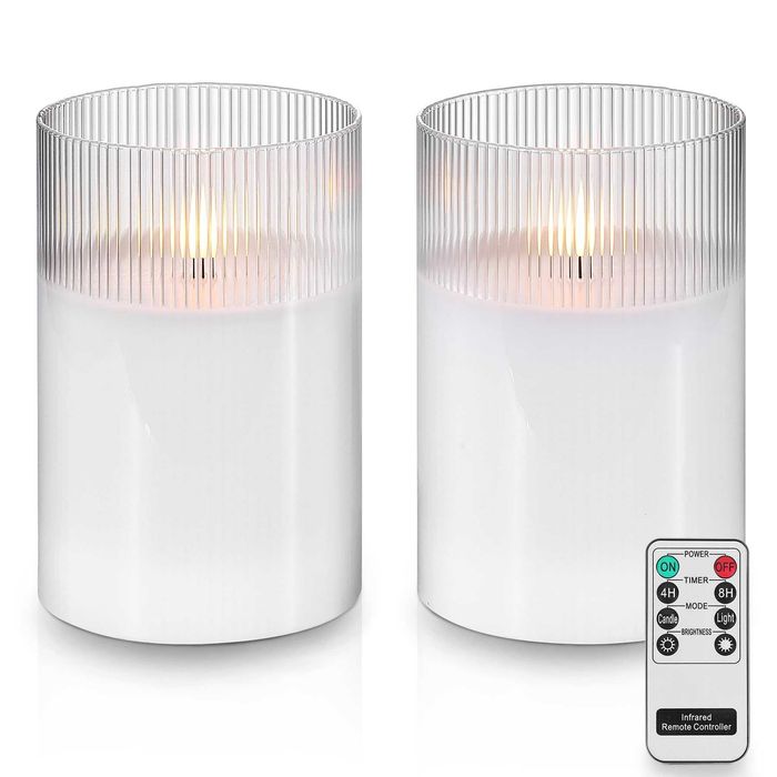 Świece LED bezpłomieniowe kolumnowe Szkło 15x10cm PILOT Białe- 2 szt