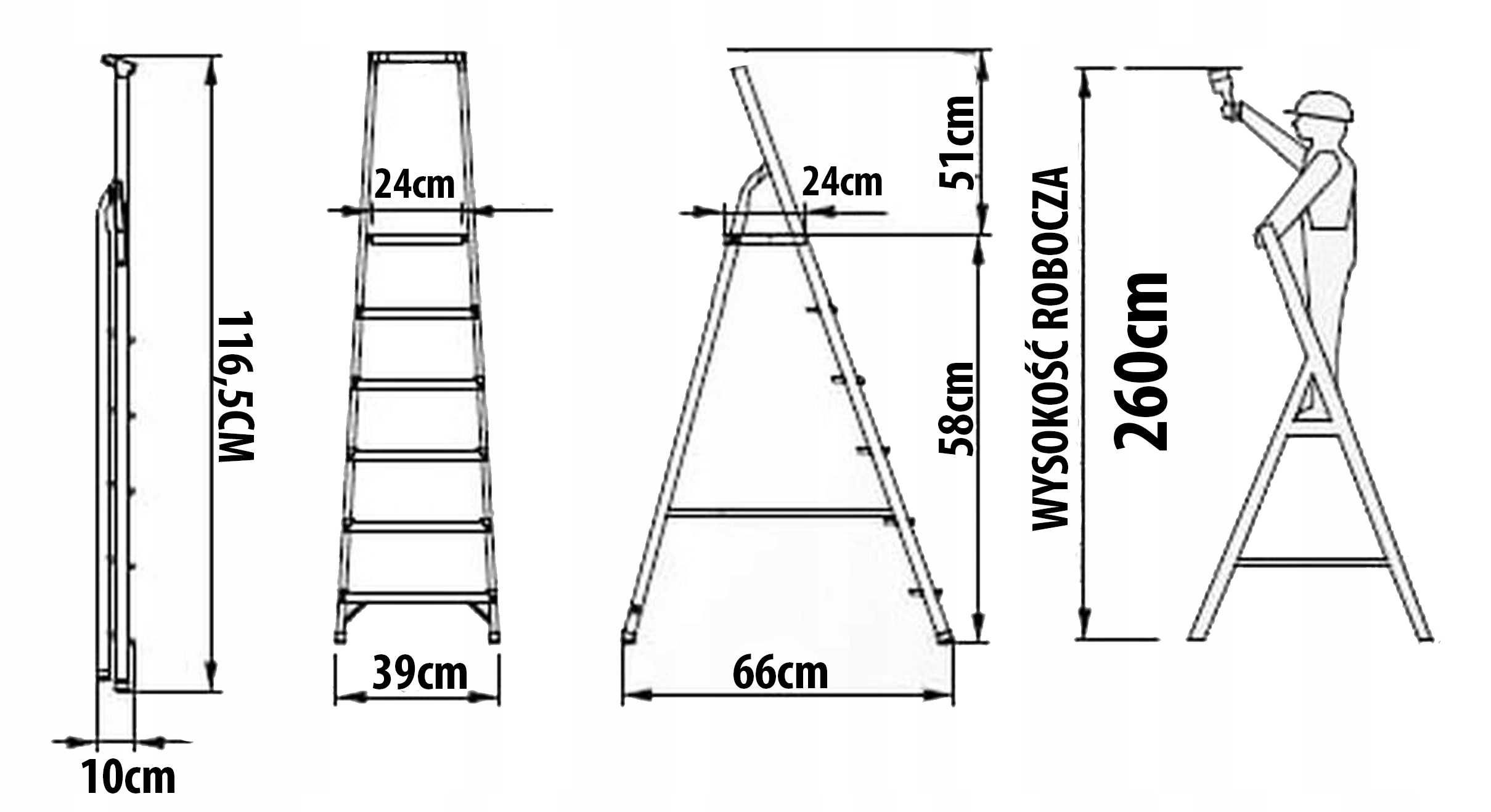 DRABINA drabinka domowa 3 stopniowa aluminiowa ALU3 MOCNA podest 150KG