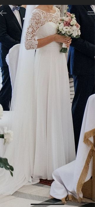 ! DELIKATNA i ELEGANCKA ! suknia ślubna i 2 welony (krótki i długi)