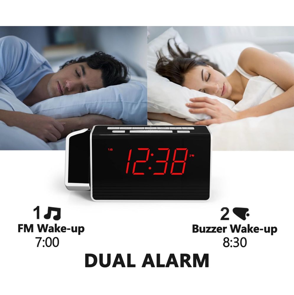 Budzik projekcyjny iTOMA do sypialni z obrotowym projektorem o 180°