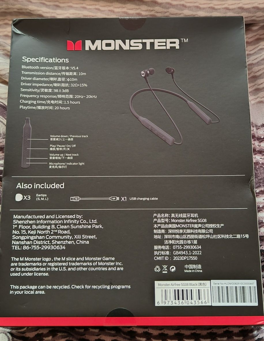 Monster AIRFREE Bluetooth V5.4 Mega Bas [Czarne]