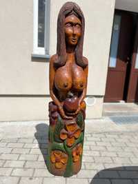 Duża ręcznie wykonana drewniana rzeźba Ewa  Akt