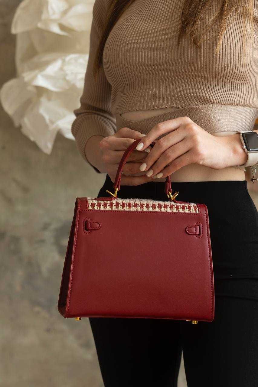 Вишукана жіноча сумка Hermes в бордовому кольорі з натуральної шкіри.