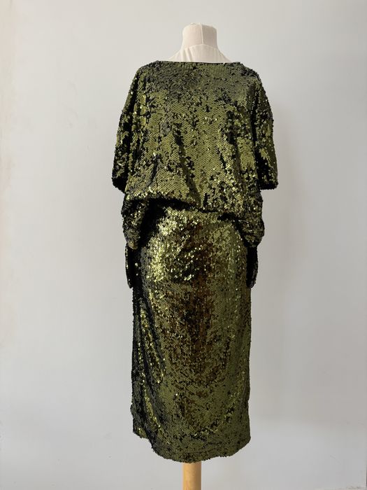 Zestaw bluzka i spodnica, cekiny, sukienka