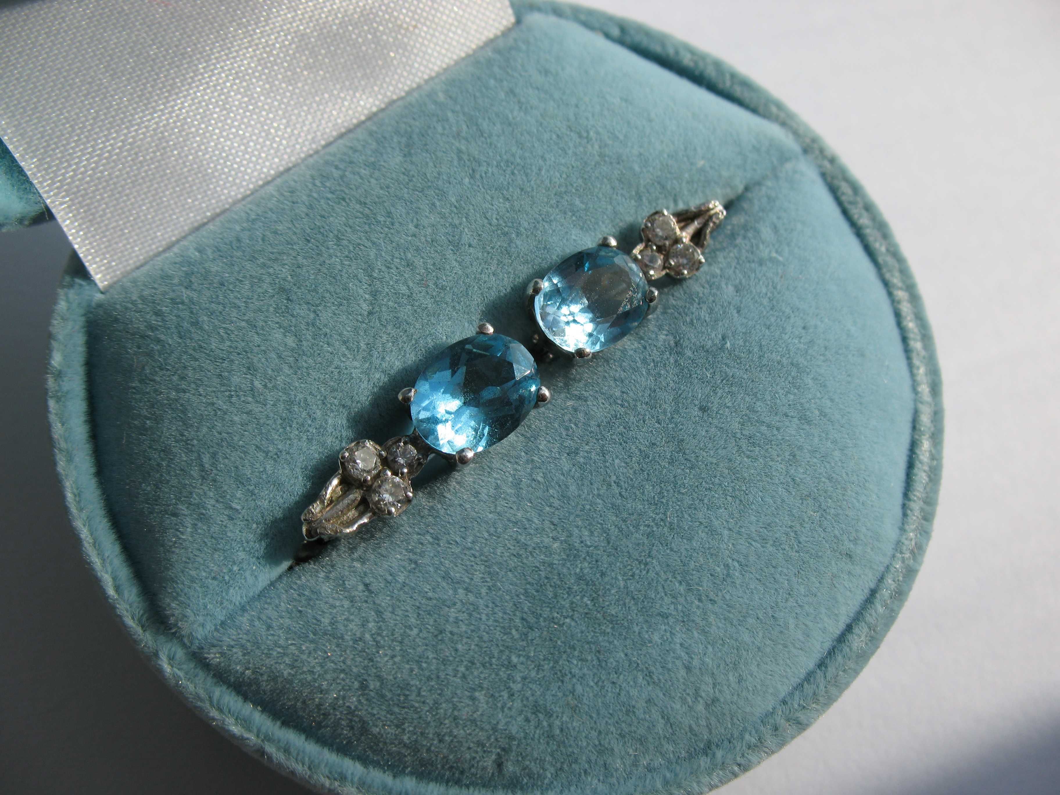 Серьги ТОПАЗ голубой природный ювелирный в первичном серебре + цирконы
