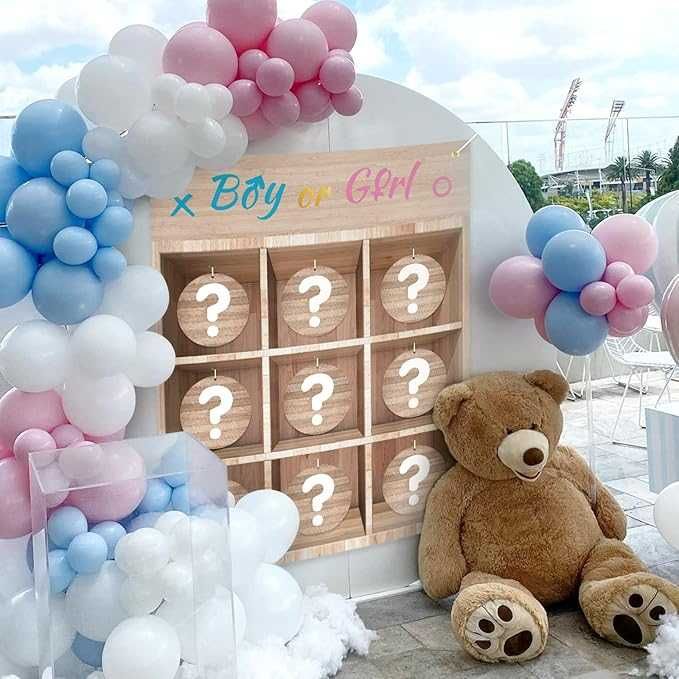 BLOOMWIN baby shower gra planszowa ona on dekoracja tło