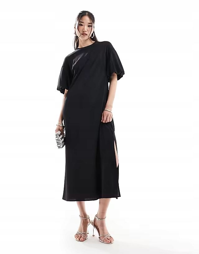 Asos Design 44 Xxl Czarna Sukienka Midi Koszulowa Black D1348