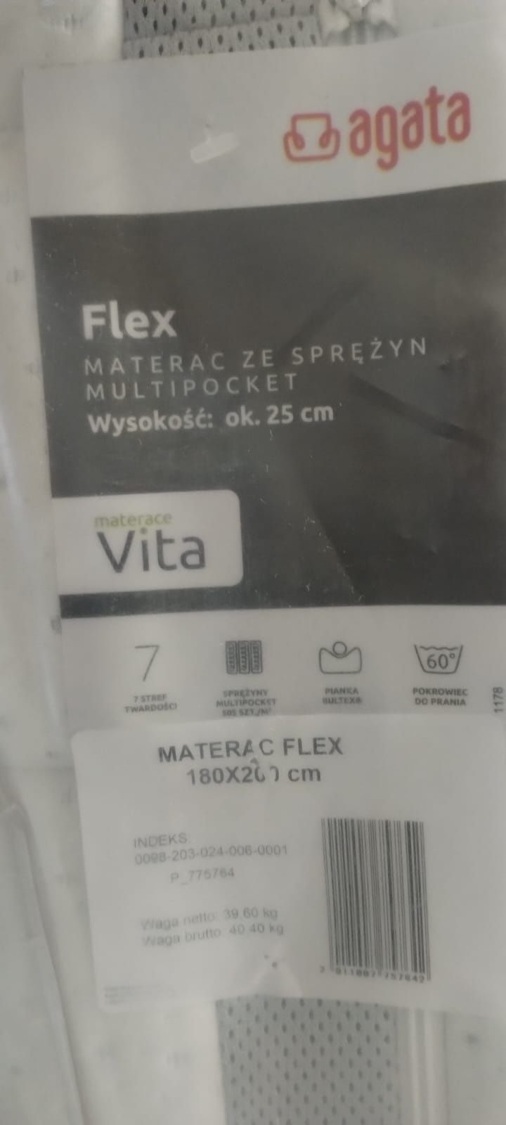 Materac Vita  Flex ze sprężyn multipocket 180x200 NOWY