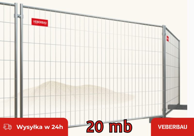 Zestaw ogrodzeń budowlanych 20 mb - 6x panel + 7x stopa + 10x złączka