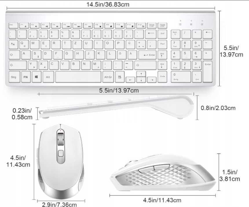 Zestaw bezprzewodowej klawiatury USB QWERTZ srebrno-biała