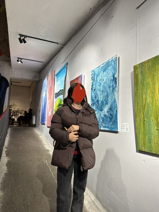 Новый стильний пуховик оверсайз L, трендовий шоколадний відтінок