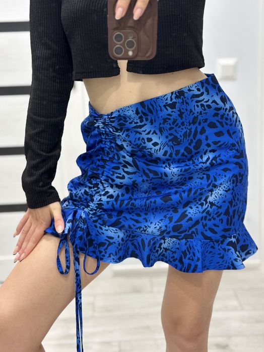 Спідниця тренувальний одяг на танці, латина,  спідниця синя леопард