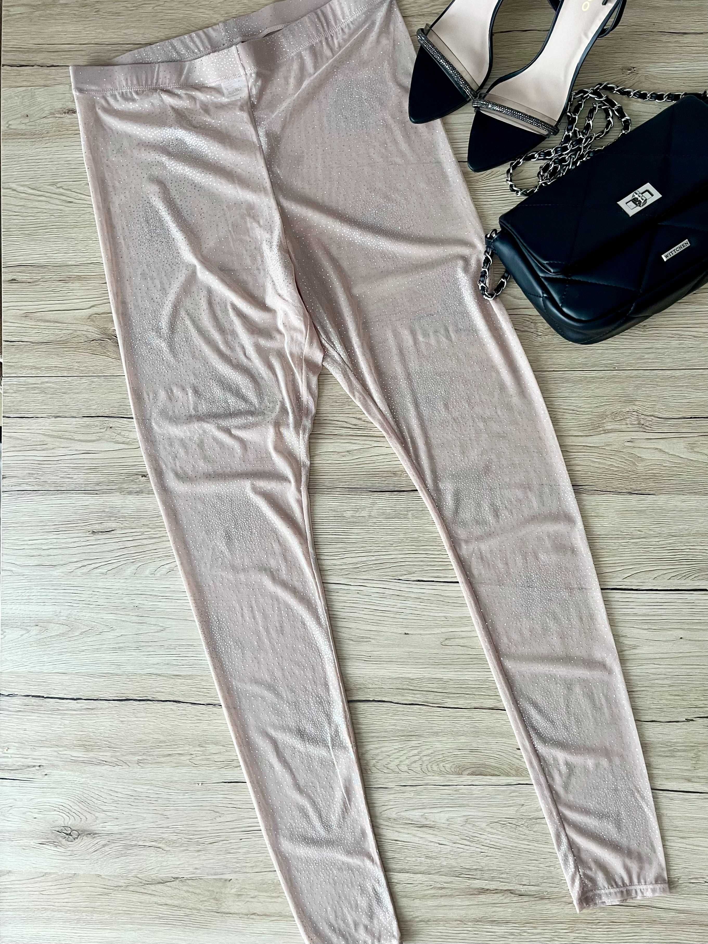Spodnie leginsy rajstopy błyszczące z diamencikami cekiny H&M L/40