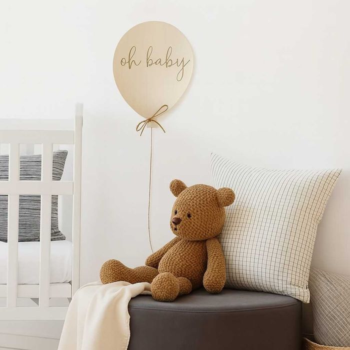 Dekoracja drewniana balon "oh baby" do pokoju dziecka baby shower