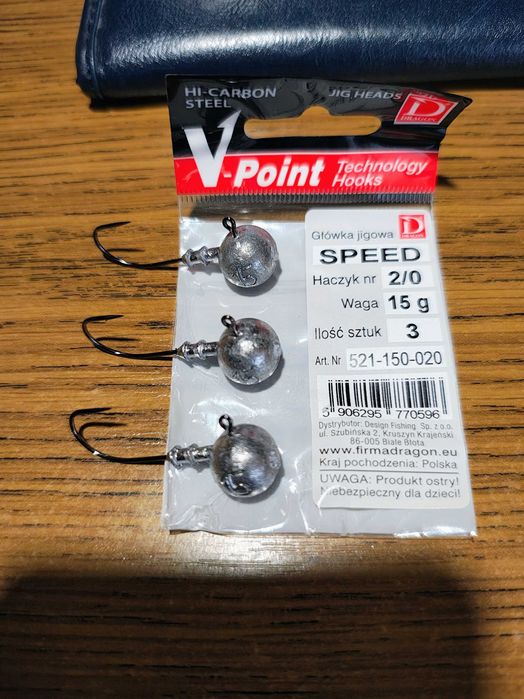 Główki jigowe Dragon V-Point Speed hak 2/0, waga 15g, 3 sztuki