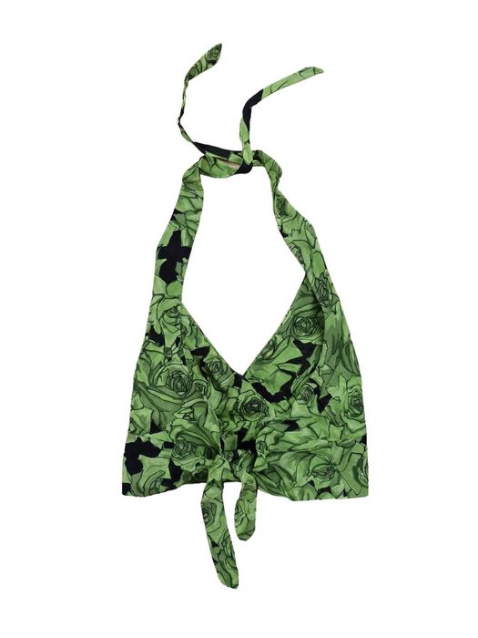 zielony top z motywem róż