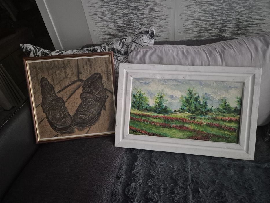 2 stare obrazy olej i grafika cena za 2