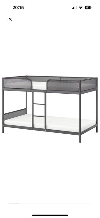 IKEA TUFFING Rama łóżka piętrowego, ciemnoszary, 2 x materac 90x200 cm
