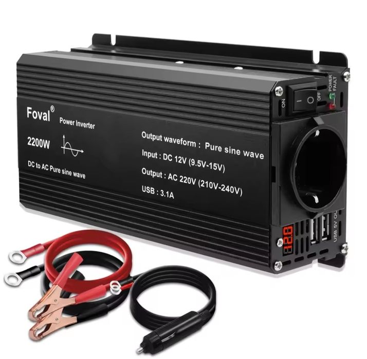 Инвертор Foval 2200W ( 1100W ) 12V в 220V чистый синус