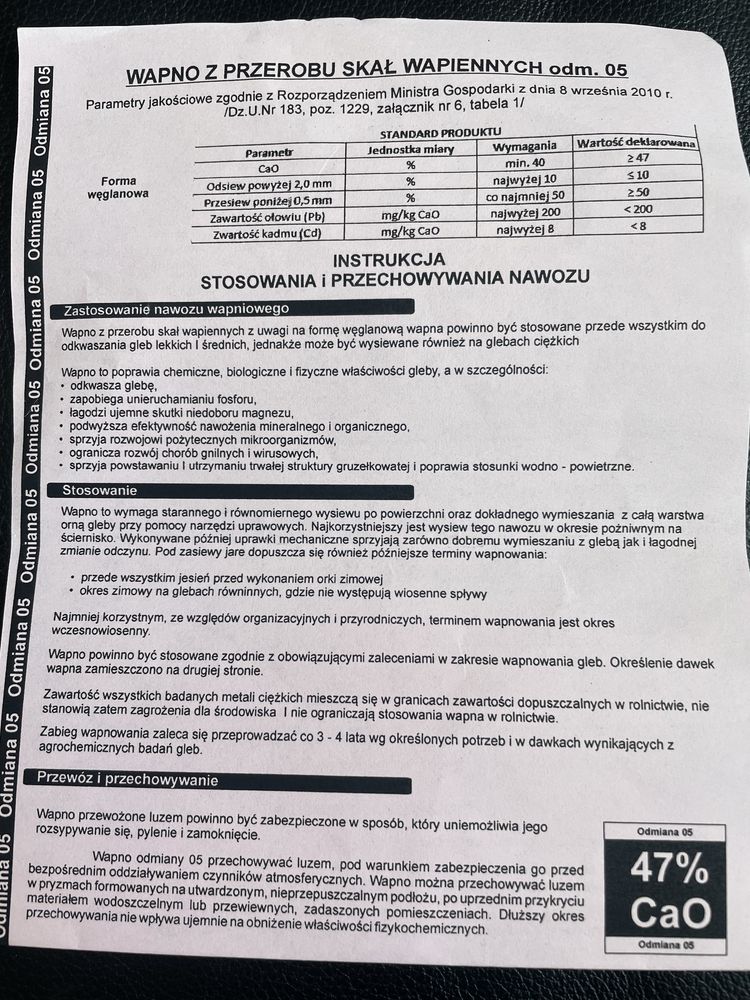 Wapno nawozowe z transportem
