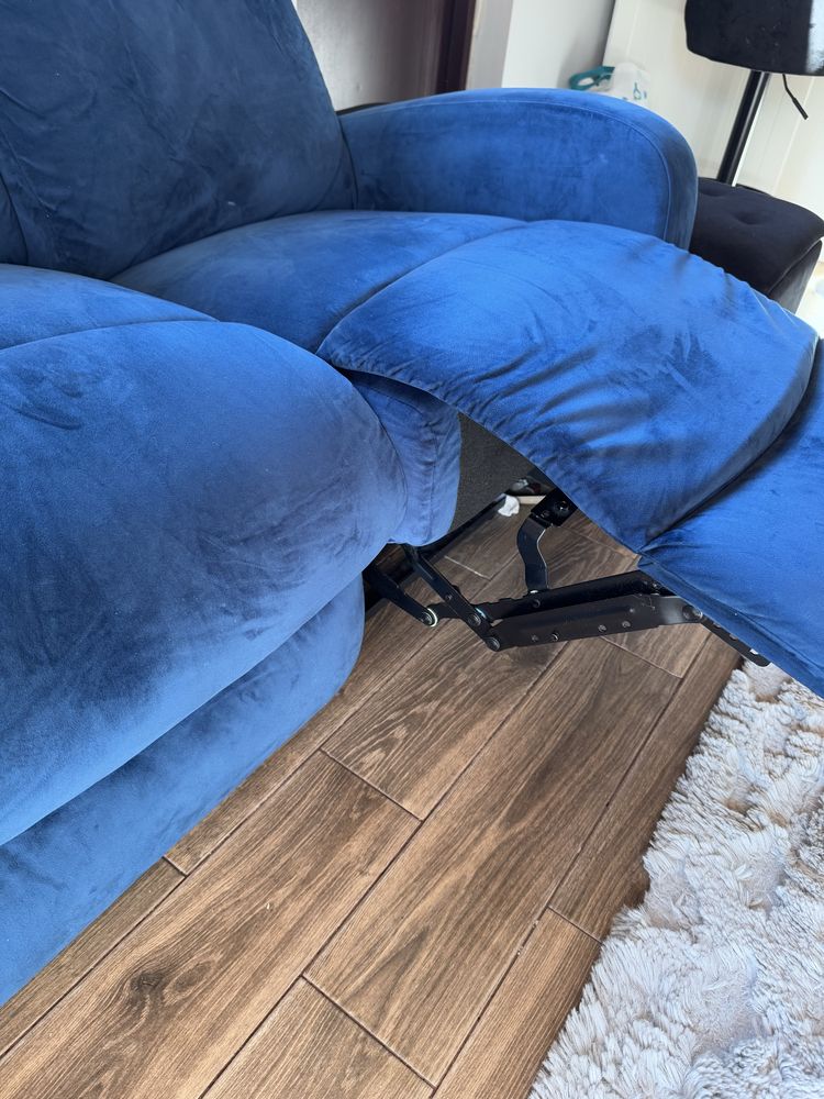 Sofa 3-osobowa welurowa z manualną funkcją relaksu