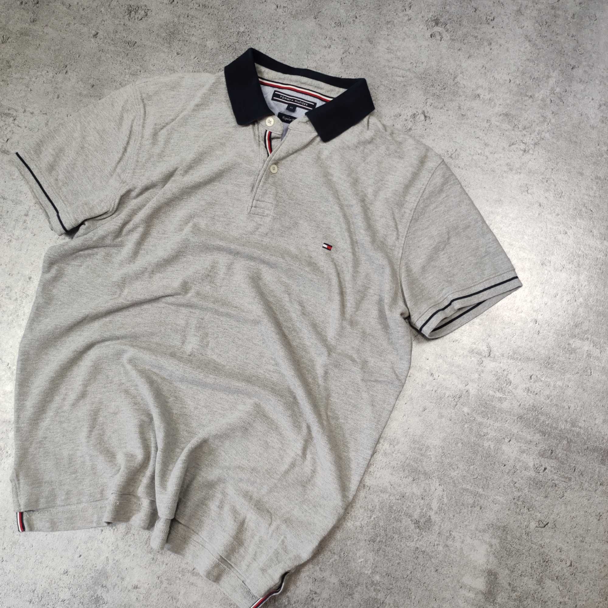 MĘSKA Koszulka PREMIUM Elegancka Polo Kołnierzyk Tommy Hilfiger Szara