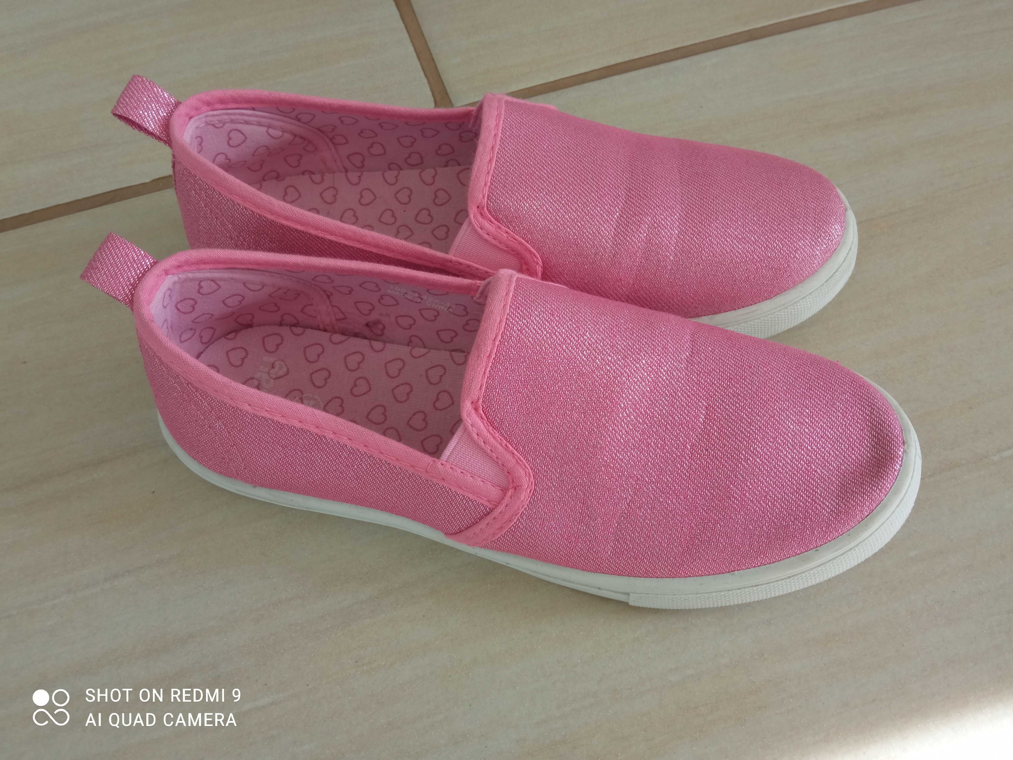 Buty buciki wsuwane różowe brokatowe 34