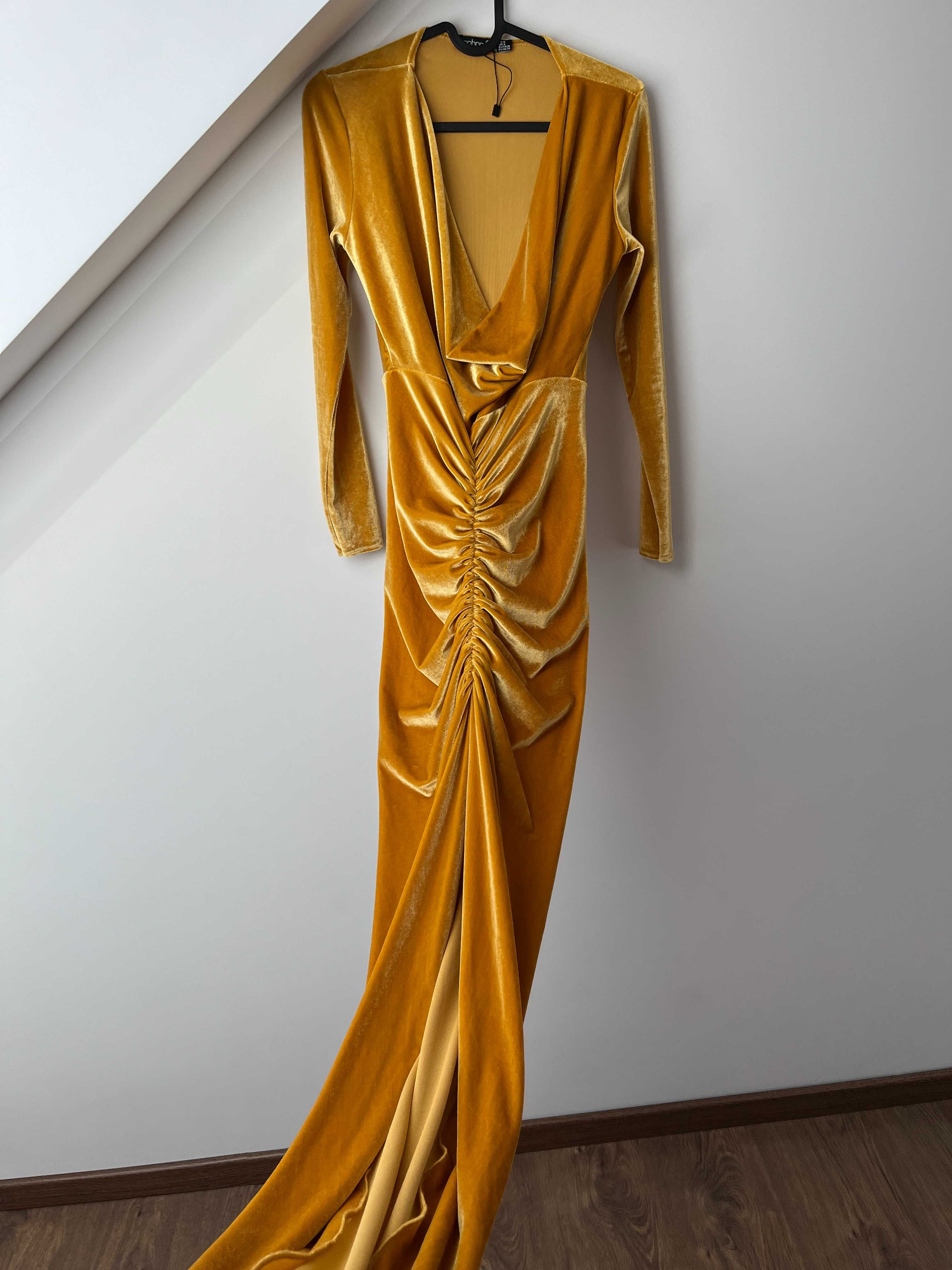 Sukienka wieczorowa Maxi Welurowa V-neck Roz. 36 (S) wesele studniówka