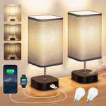 Zestaw 2 lamp nocnych, stołowych z portami USB nowoczesny klosz