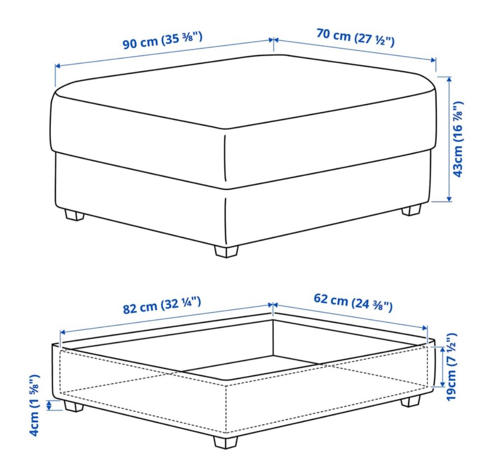 Sofa 2 lugares + repousa pés + capas sofá e puff Kivik