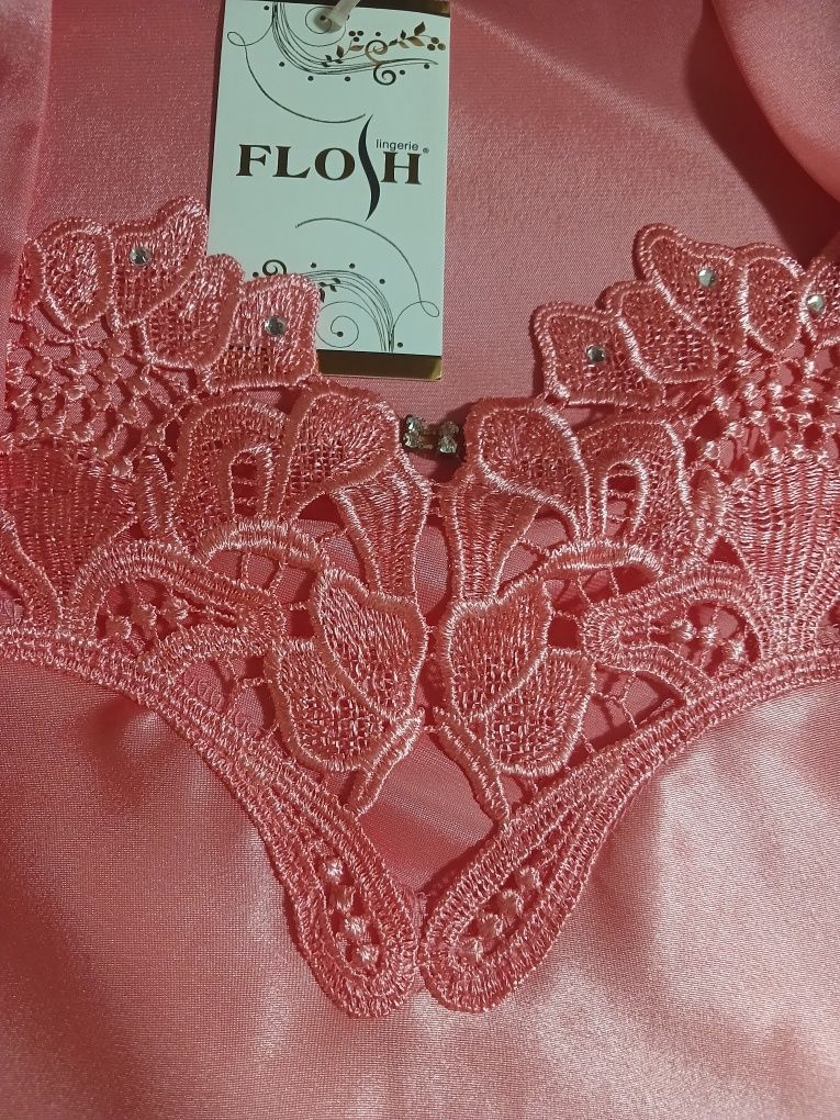 Комплект жін.нічна сорочка+халат, рожевий, шовк сатін,р. 2XL