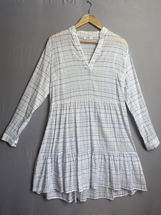 sukienka w kratę oversize falbany boho v-neck błyszcząca