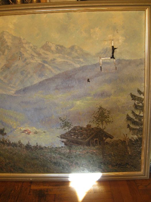Obraz olej O. Guth Pejzaż górski 140X100cm Rama znany Autor Alpy Tyrol