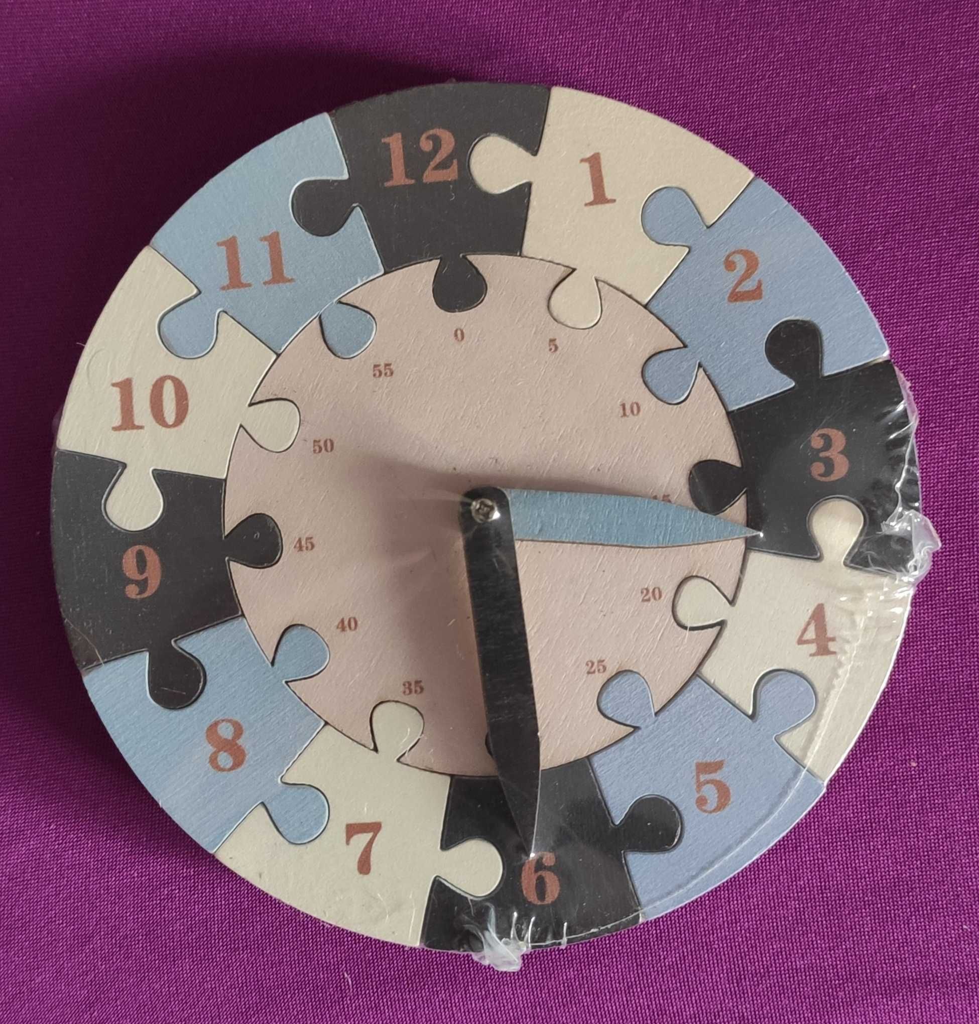 Drewniane puzzle, zegarek, nauka godzin na zegarze, zabawka edukacyjna