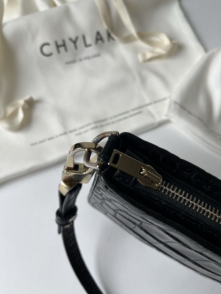 Chylak Klasyczna torebka na ramię, czarna, skóra naturalna, crossbody