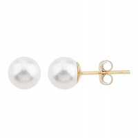 Złote kolczyki z perłami 6mm - białe okrągłe perły piękne nowe