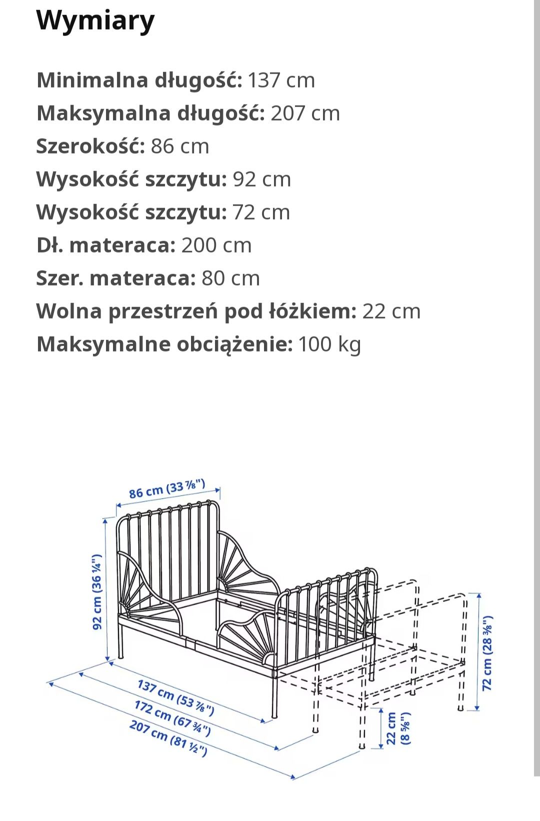 Rama łóżka o regulowanej długości Ikea