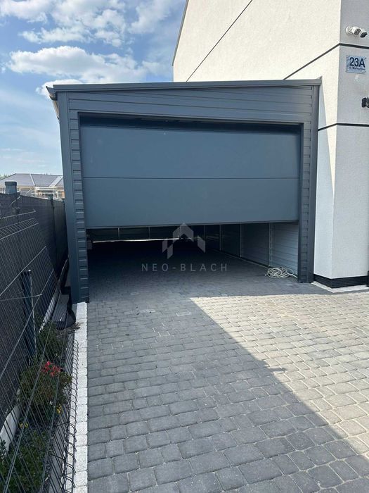 Garaż Blaszany 4X6M Brama Segmentowa Antracyt Dach Spad W Bok  Nb376