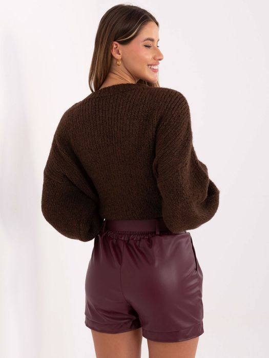 Szorty damskie burgundowe z ekoskóry z paskiem Rue Paris