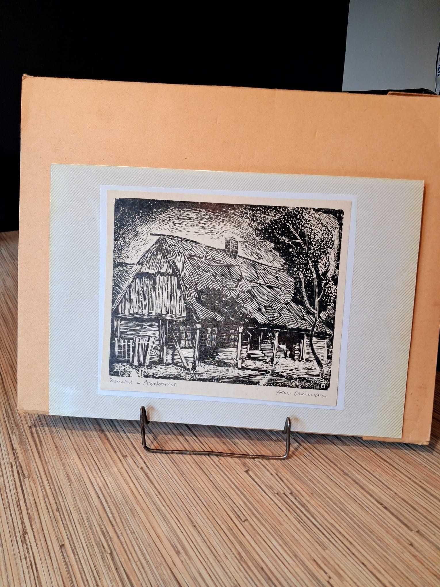 UNIKAT oryginał sygnowana grafika Henryk CZAMAN 1907 "Zajazd Prądocin"