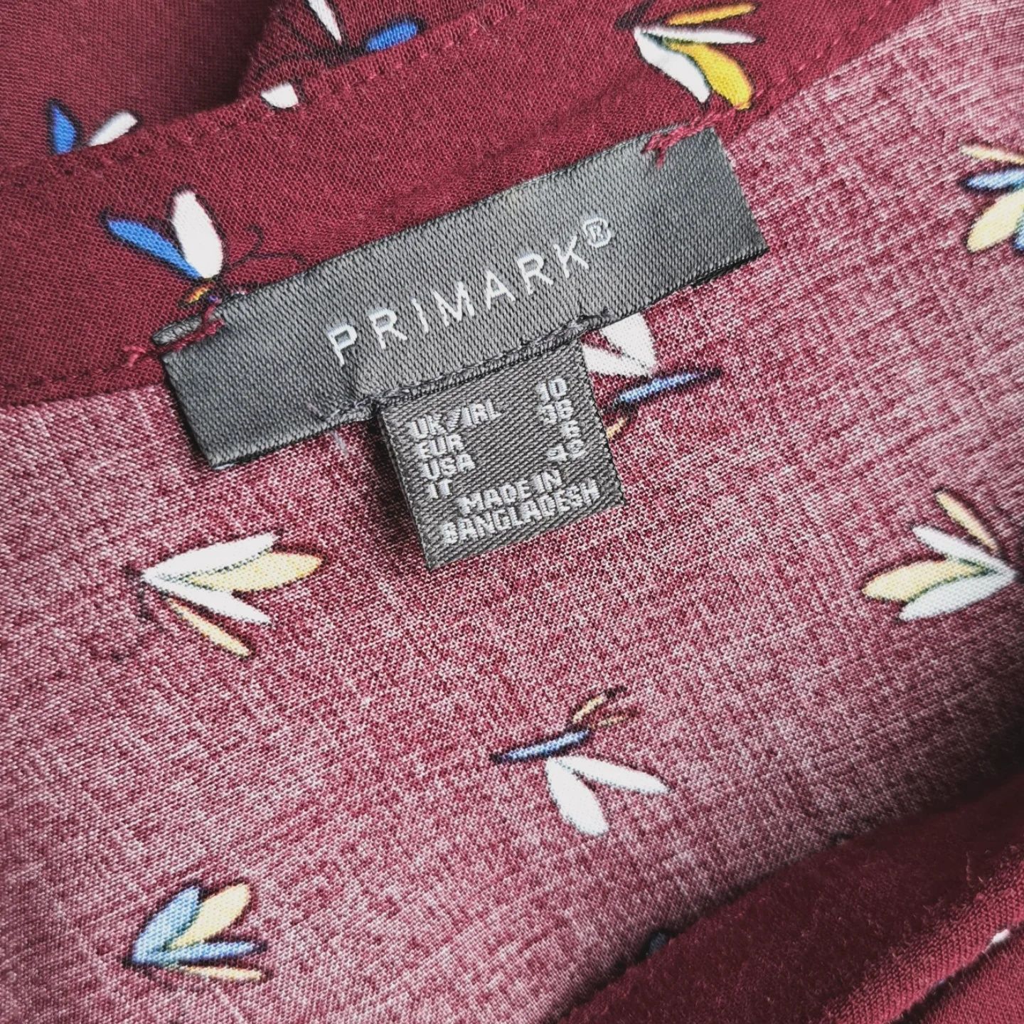 Bordowa koszula w motylki zapięcie na guziki z długim rękawem Primark