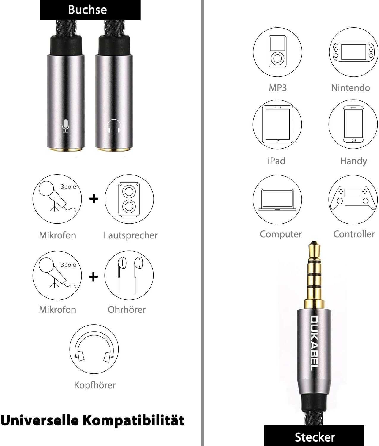 DuKabel Adapter do mikrofonu audio Combo do PC Gaming Headset 3,5 mm J