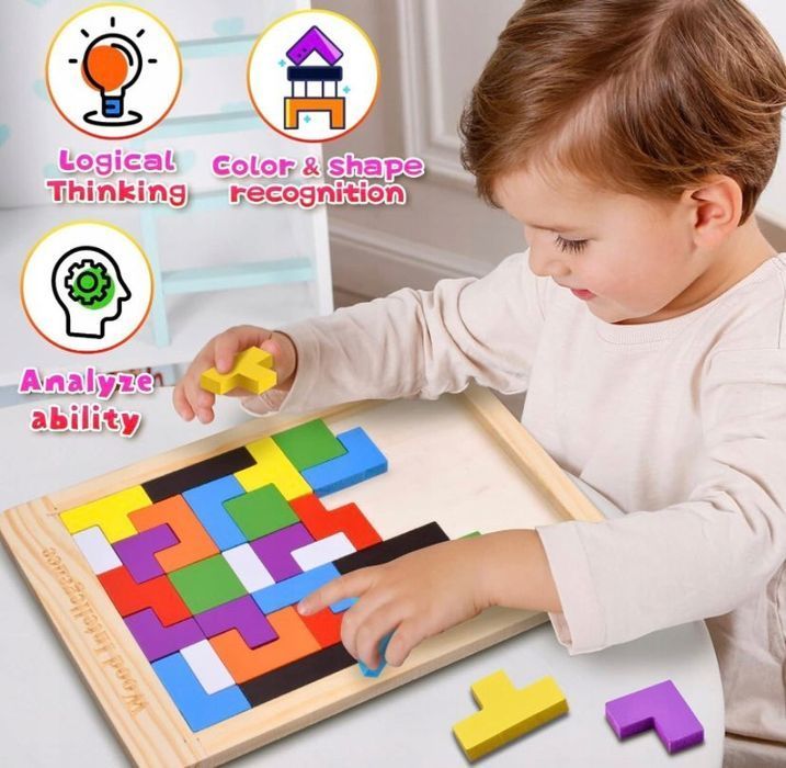 Tetris Układanka Puzzle Drewniane Klocki Bloki  3D Gra Logiczna