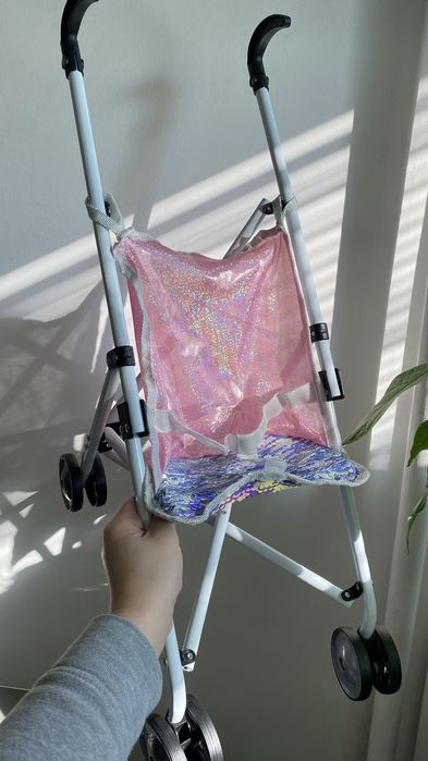 Візочок для ляльки з металевим каркасом, іграшкова коляска