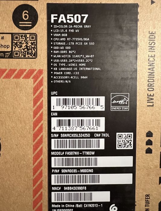 Asus TUF15 Ryzen 7 RTX 4060 1Tb Na Gwarancji